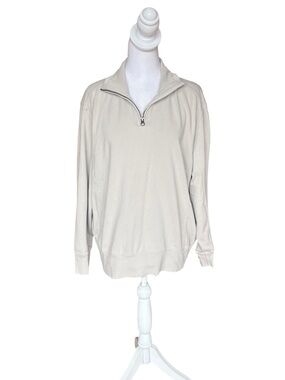 PACT Organic Cotton Mock Neck Quarter Zip Sweatshirt Men Large Beige Roam Travel